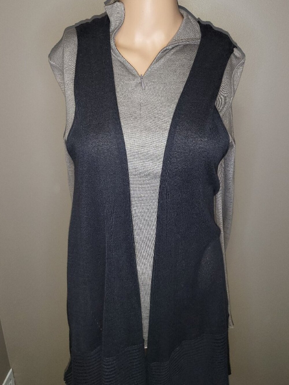 Natural Origins Charcol Sleeveless Open Front Knit Duster Cardigan Vest | Size M